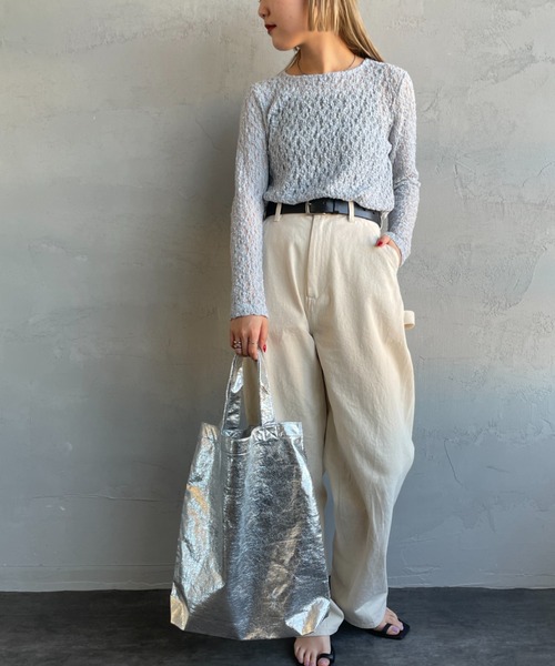 JEANS FACTORY Clothes（ジーンズファクトリークローズ）の「[Jeans Factory Clothes/ジーンズファクトリークローズ] レース柄 クルーネックシアーTシャツ（Tシャツ/カットソー・レディース・イエロー/オフホワイト/ブラック/サックスブルー・F）」の22枚目の写真