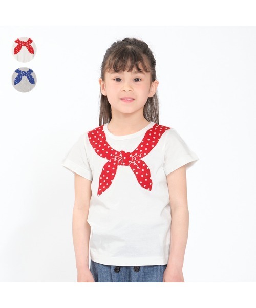 Moujonjon（ムージョンジョン）の「スカーフプリントTシャツ（Tシャツ/カットソー・キッズ・ホワイト/グレー・120/110/100/90/80/130/140）」の2枚目の写真