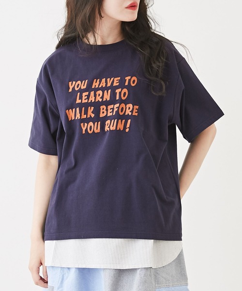 CUBE SUGAR（キューブシュガー）の「ハードウォッシュロゴプリントTシャツ（Tシャツ/カットソー・レディース・ホワイト/マルチ/ネイビー/オレンジ/ベージュ・M）」の4枚目の写真