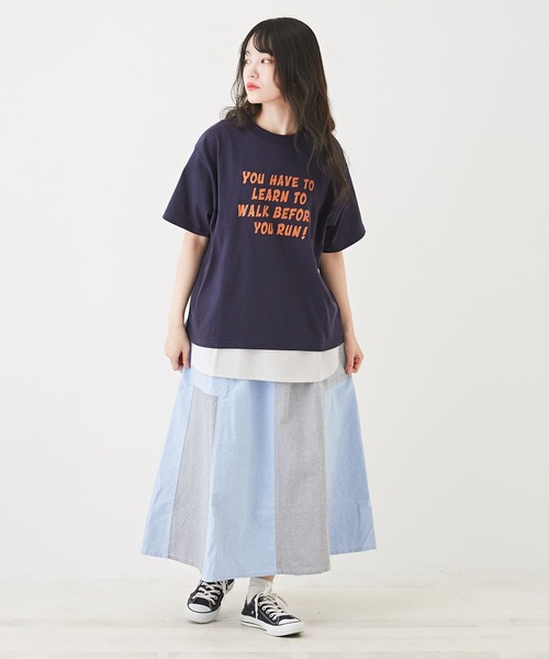 CUBE SUGAR（キューブシュガー）の「ハードウォッシュロゴプリントTシャツ（Tシャツ/カットソー・レディース・ホワイト/マルチ/ネイビー/オレンジ/ベージュ・M）」の19枚目の写真