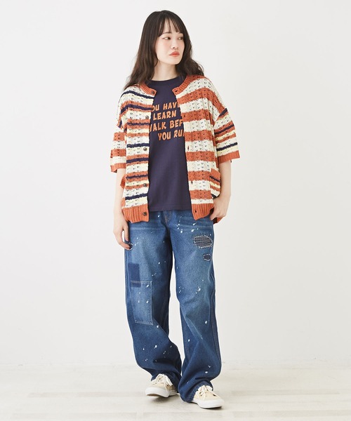 CUBE SUGAR（キューブシュガー）の「ハードウォッシュロゴプリントTシャツ（Tシャツ/カットソー・レディース・ホワイト/マルチ/ネイビー/オレンジ/ベージュ・M）」の18枚目の写真