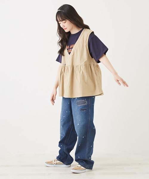 CUBE SUGAR（キューブシュガー）の「ハードウォッシュロゴプリントTシャツ（Tシャツ/カットソー・レディース・ホワイト/マルチ/ネイビー/オレンジ/ベージュ・M）」の20枚目の写真