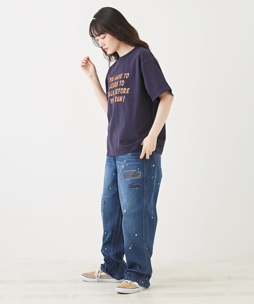 CUBE SUGAR（キューブシュガー）の「ハードウォッシュロゴプリントTシャツ（Tシャツ/カットソー・レディース・ホワイト/マルチ/ネイビー/オレンジ/ベージュ・M）」の22枚目の写真