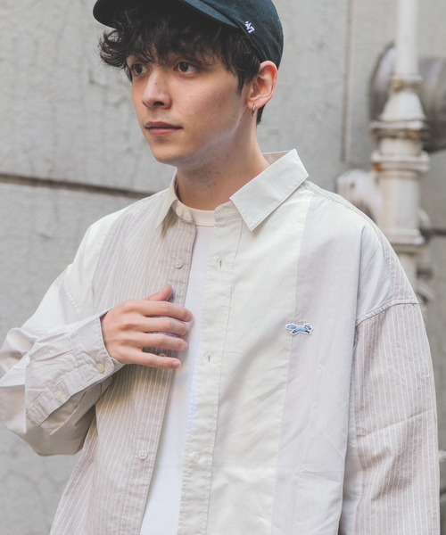 RAGEBLUE（レイジブルー）の「【THE FOX】マルチパターンロゴワッペンルーズシャツ（シャツ/ブラウス・メンズ・ベージュ/グリーン/ブルー・MEDIUM/LARGE）」の2枚目の写真