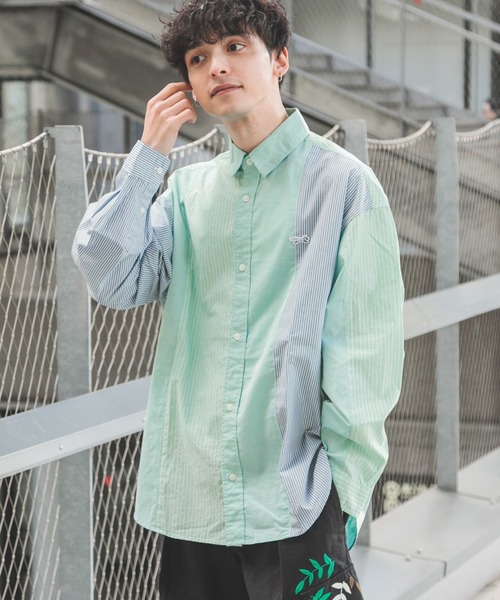 RAGEBLUE（レイジブルー）の「【THE FOX】マルチパターンロゴワッペンルーズシャツ（シャツ/ブラウス・メンズ・ベージュ/グリーン/ブルー・MEDIUM/LARGE）」の8枚目の写真