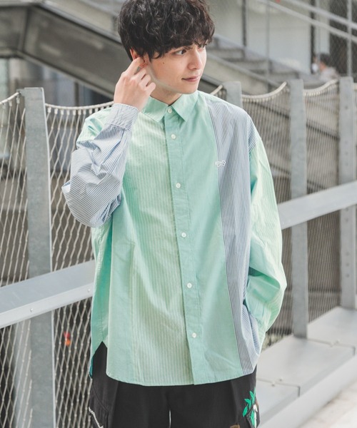 RAGEBLUE（レイジブルー）の「【THE FOX】マルチパターンロゴワッペンルーズシャツ（シャツ/ブラウス・メンズ・ベージュ/グリーン/ブルー・MEDIUM/LARGE）」の7枚目の写真