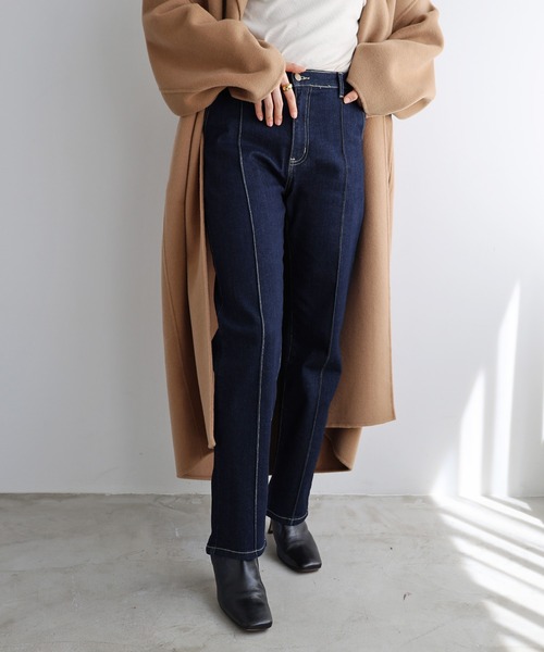 セール】ピンタックテーパードデニムパンツ（デニムパンツ）｜evernavy
