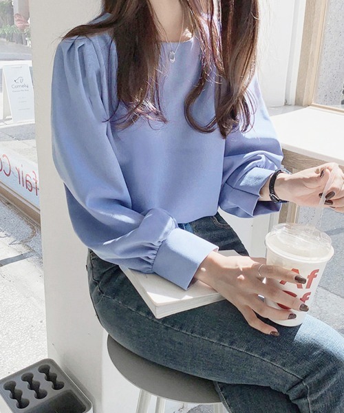 Miniministore(ミニミニストア)の「トップス クルーネック長袖シャツブラウス(シャツ/ブラウス・レディース・ブルー/アイボリー・M/XL/L)」の2枚目の写真