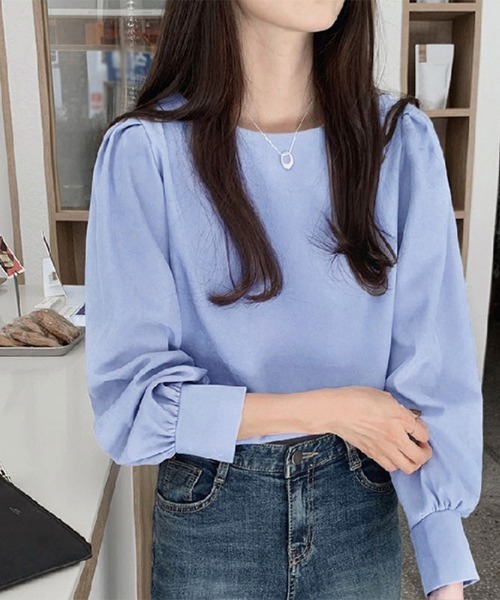 Miniministore(ミニミニストア)の「トップス クルーネック長袖シャツブラウス(シャツ/ブラウス・レディース・ブルー/アイボリー・M/XL/L)」の3枚目の写真