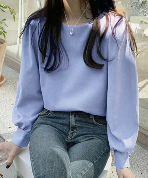 Miniministore(ミニミニストア)の「トップス クルーネック長袖シャツブラウス(シャツ/ブラウス・レディース・ブルー/アイボリー・M/XL/L)」の4枚目の写真
