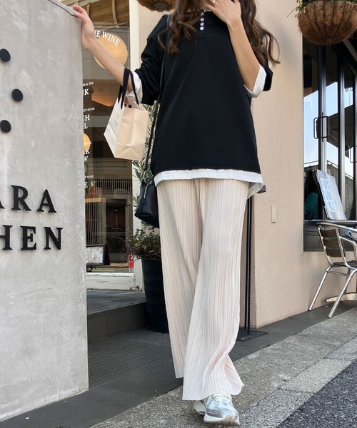 meJane（ミージェーン）の「セミフレアーカラープリーツパンツ（その他パンツ・レディース・モカ/マスタード/オフホワイト/セージグリーン/ブラック/グレイッシュベージュ/スモークピンク/チャコールアッシュ/ダークグリーン/ホワイト×ブラック/ブラック×ホワイト/テラコッタ・M/L）」の21枚目の写真