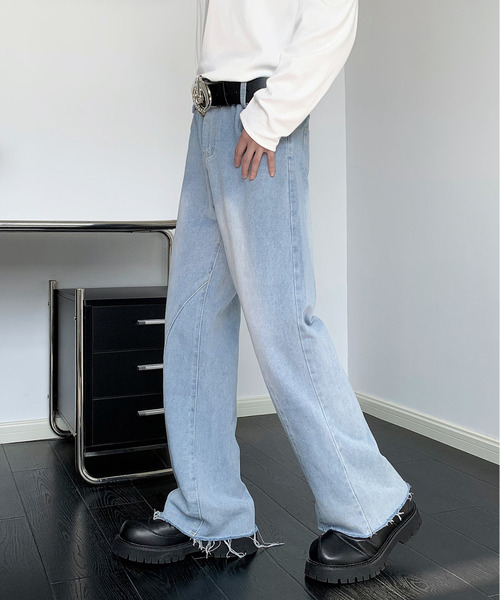 neos(ネオス)の「【neos】ルーズシルエット ビンテージウォッシュ 立体 カットオフ セミフレア デニム パンツ(デニムパンツ・メンズ・ブラック/ブルー・X-LARGE/LARGE/MEDIUM)」の4枚目の写真