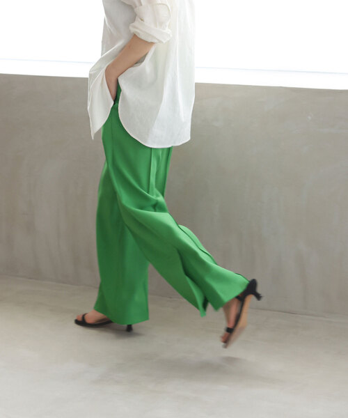 IENA◇24AW/ピンタックサイドスリットパンツ/36/ウール/BRW