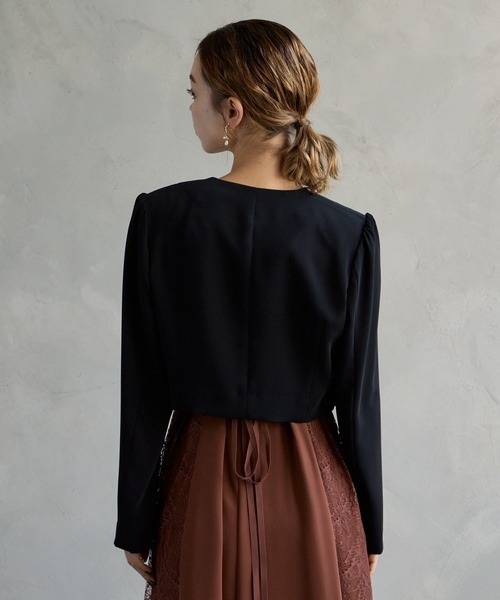 セール】ノーカラーショート丈ジャケット（ノーカラージャケット