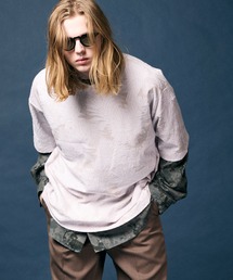 《UNISEX》Leaf Back Cut Jacquard Prime-Over Crew Neck T-shirt/リーフバックカットジャガードプライムオーバークルーネックTシャツ【MAISON SPECIAL/メゾンスペシャル】