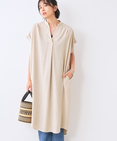 極美品✨定価１.１万❤️　ベージュ　麻　リネンバックタックシャツワンピース LAGUNAMOON ワンピース ウエストタックシャツワンピース
