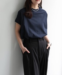 【USAコットン】高見え上質 / モックネックフレンチスリーブTシャツ