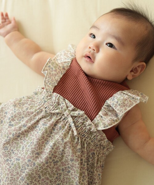 BEAMS mini（ビームスミニ）の「【WEB限定】BEAMS mini / フラワー切替 ロンパース 24（70～80cm）（ロンパース）」 -  WEAR