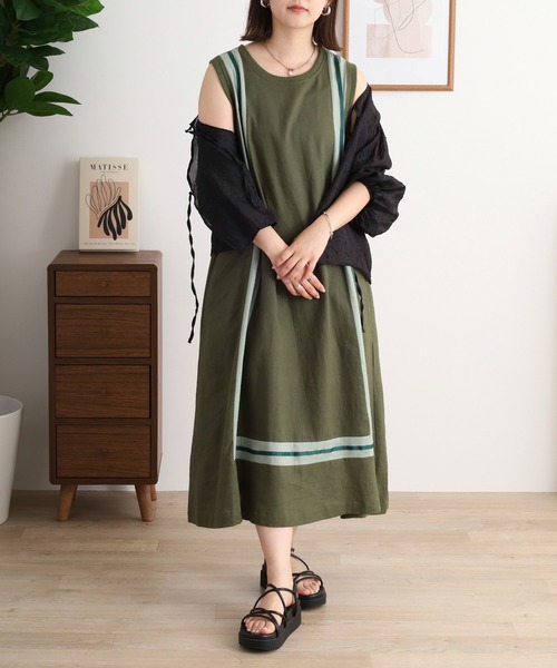 A.N.L(エーエヌエル レーベル)の「A.N.L 額縁切替ワンピース(ワンピース・レディース・ブラック/モカ/グリーン/ダークグレー/カーキ/ブルー/レンガ・38)」の4枚目の写真