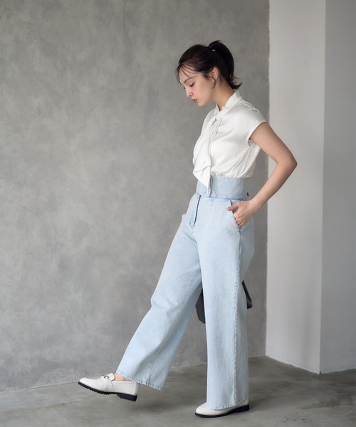 12Twelve Agenda（トゥエルブ　アジェンダ）の「ねじりボウタイフレンチスリーブブラウス（シャツ/ブラウス・レディース・ブラック/オフホワイト/ブルー/ブラウン/カーキ・M）」の9枚目の写真