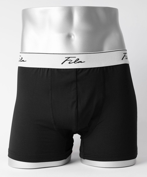 FILA（フィラ）の「FILA フィラ 筆記体 ブランド ロゴ ウエストバンド 前閉じ 立体成型 前開き ストレッチ ボクサーパンツ トランクス 下着（ボクサーパンツ・メンズ・ブラック系1/ブラック系その他/グリーン/ブラック系2/ブラック系3/グレー系1/グレー系2/ネイビー系1/ネイビー系2・LL/M/L）」の3枚目の写真