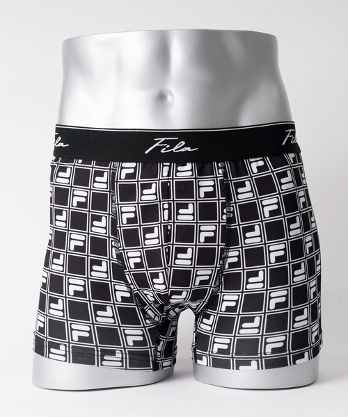 FILA（フィラ）の「FILA フィラ 筆記体 ブランド ロゴ ウエストバンド 前閉じ 立体成型 前開き ストレッチ ボクサーパンツ トランクス 下着（ボクサーパンツ・メンズ・ブラック系1/ブラック系その他/グリーン/ブラック系2/ブラック系3/グレー系1/グレー系2/ネイビー系1/ネイビー系2・LL/M/L）」の2枚目の写真
