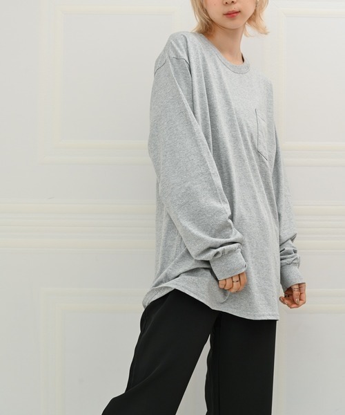 Alite cloth（アリーテクロス）の「GILDAN無地胸ポケット付きロングTシャツ（Tシャツ/カットソー・レディース・ブラック/グレー/ネイビー/ホワイト・XXL/S/XL/L/M）」の4枚目の写真