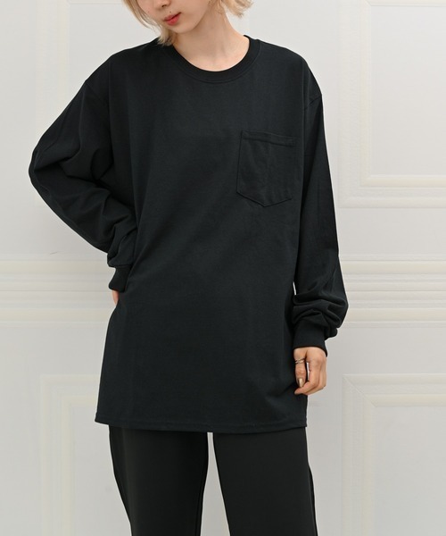Alite cloth（アリーテクロス）の「GILDAN無地胸ポケット付きロングTシャツ（Tシャツ/カットソー・レディース・ブラック/グレー/ネイビー/ホワイト・XXL/S/XL/L/M）」の3枚目の写真