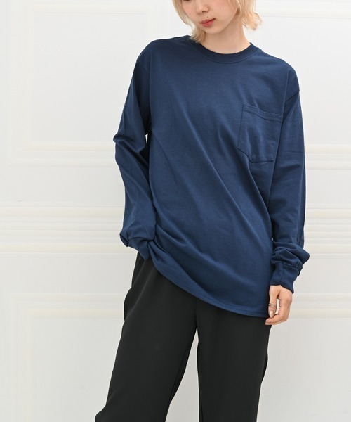 Alite cloth（アリーテクロス）の「GILDAN無地胸ポケット付きロングTシャツ（Tシャツ/カットソー・レディース・ブラック/グレー/ネイビー/ホワイト・XXL/S/XL/L/M）」の16枚目の写真