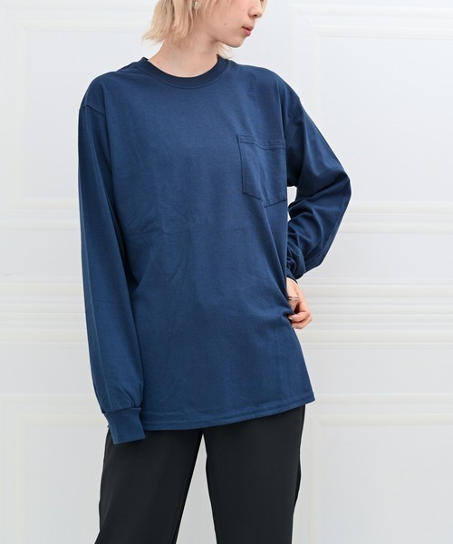 Alite cloth（アリーテクロス）の「GILDAN無地胸ポケット付きロングTシャツ（Tシャツ/カットソー・レディース・ブラック/グレー/ネイビー/ホワイト・XXL/S/XL/L/M）」の5枚目の写真