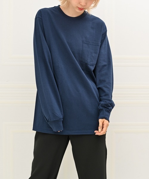 Alite cloth（アリーテクロス）の「GILDAN無地胸ポケット付きロングTシャツ（Tシャツ/カットソー・レディース・ブラック/グレー/ネイビー/ホワイト・XXL/S/XL/L/M）」の6枚目の写真