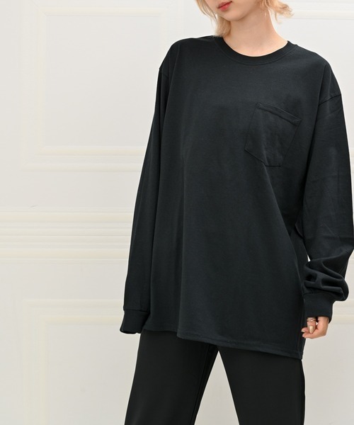 Alite cloth（アリーテクロス）の「GILDAN無地胸ポケット付きロングTシャツ（Tシャツ/カットソー・レディース・ブラック/グレー/ネイビー/ホワイト・XXL/S/XL/L/M）」の7枚目の写真
