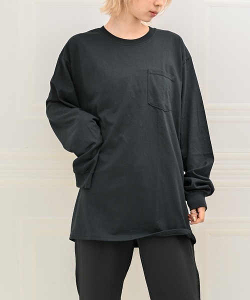 Alite cloth（アリーテクロス）の「GILDAN無地胸ポケット付きロングTシャツ（Tシャツ/カットソー・レディース・ブラック/グレー/ネイビー/ホワイト・XXL/S/XL/L/M）」の8枚目の写真