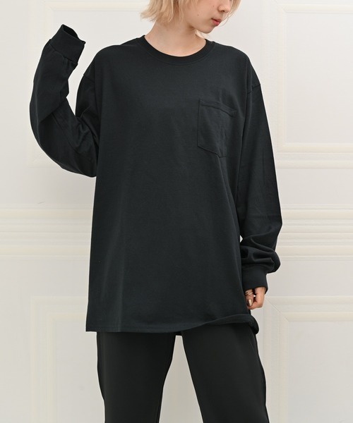 Alite cloth（アリーテクロス）の「GILDAN無地胸ポケット付きロングTシャツ（Tシャツ/カットソー・レディース・ブラック/グレー/ネイビー/ホワイト・XXL/S/XL/L/M）」の9枚目の写真