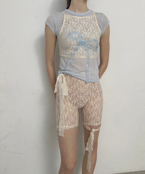 大量入荷 WANG/ユハン セール】【YUHAN ワン】ribbon top（T lace bow トップス