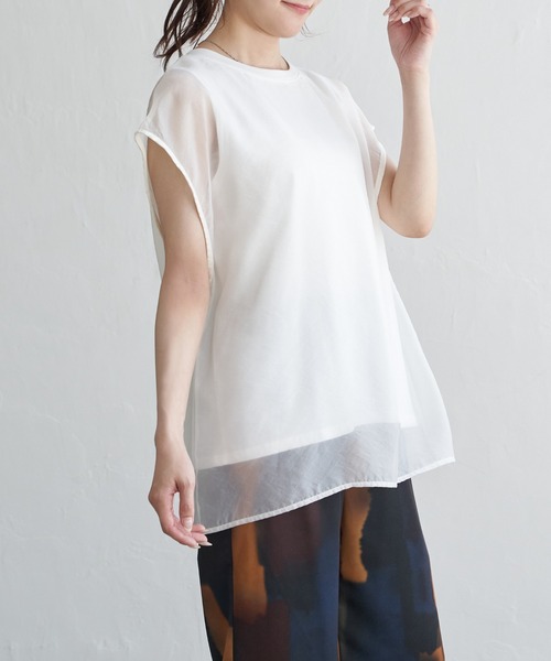 セール】オーガンジーフレンチスリーブT（Tシャツ/カットソー