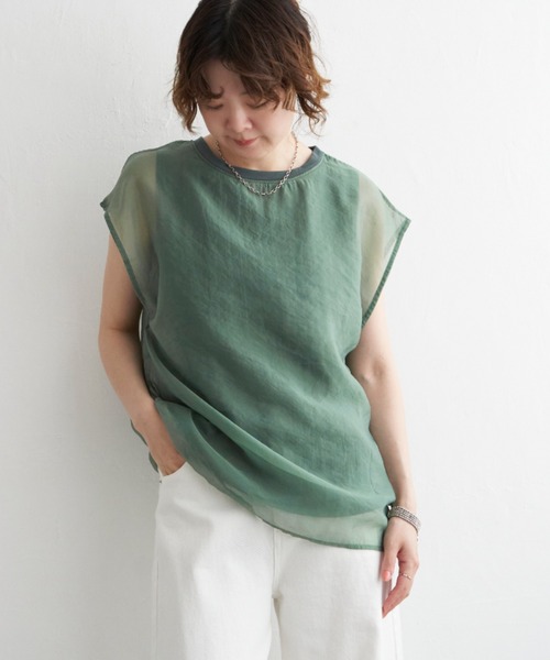 notch.（ノッチ）の「オーガンジーフレンチスリーブＴ（Tシャツ/カットソー・レディース・オフホワイト/ブラック/ベージュ/ブラウン/クリアグリーン・M）」の5枚目の写真