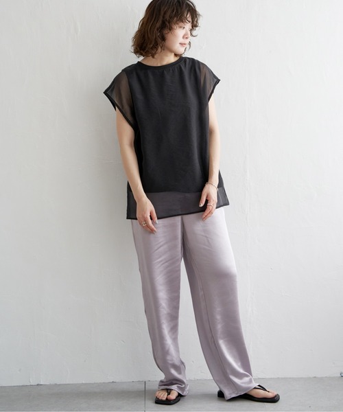 notch.（ノッチ）の「オーガンジーフレンチスリーブＴ（Tシャツ/カットソー・レディース・オフホワイト/ブラック/ベージュ/ブラウン/クリアグリーン・M）」の19枚目の写真