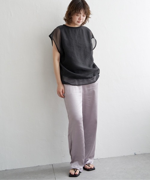 notch.（ノッチ）の「オーガンジーフレンチスリーブＴ（Tシャツ/カットソー・レディース・オフホワイト/ブラック/ベージュ/ブラウン/クリアグリーン・M）」の20枚目の写真