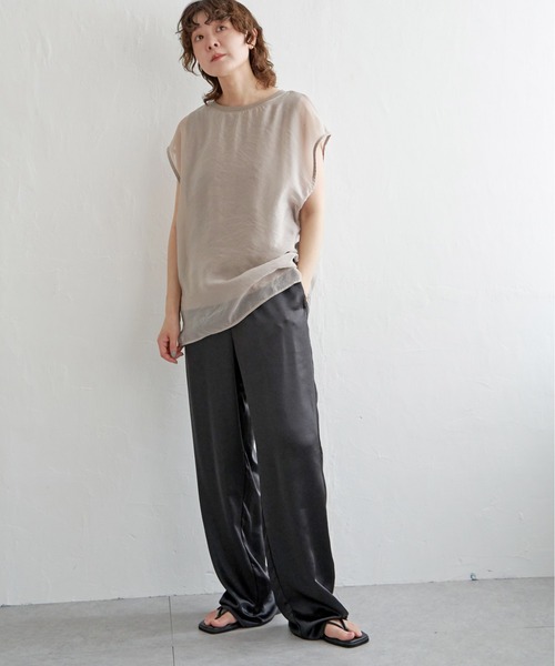 notch.（ノッチ）の「オーガンジーフレンチスリーブＴ（Tシャツ/カットソー・レディース・オフホワイト/ブラック/ベージュ/ブラウン/クリアグリーン・M）」の16枚目の写真