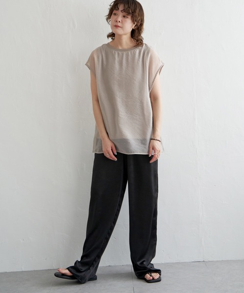 notch.（ノッチ）の「オーガンジーフレンチスリーブＴ（Tシャツ/カットソー・レディース・オフホワイト/ブラック/ベージュ/ブラウン/クリアグリーン・M）」の12枚目の写真