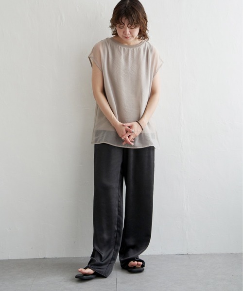 notch.（ノッチ）の「オーガンジーフレンチスリーブＴ（Tシャツ/カットソー・レディース・オフホワイト/ブラック/ベージュ/ブラウン/クリアグリーン・M）」の14枚目の写真