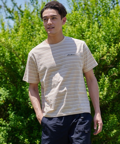 Eddie Bauer(エディーバウアー)の「マルチボーダー 半袖ポケット付 Tシャツ(Tシャツ/カットソー・メンズ・ベージュ/ブラック/ホワイト系/グレイッシュブルー・L/S/M/XXL/XL)」の3枚目の写真