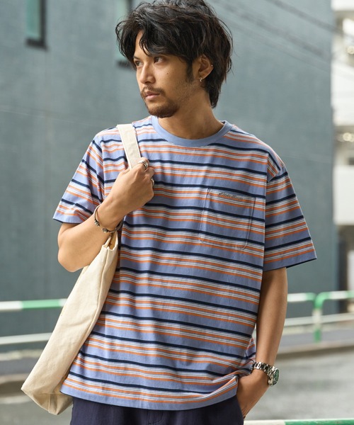 Eddie Bauer(エディーバウアー)の「マルチボーダー 半袖ポケット付 Tシャツ(Tシャツ/カットソー・メンズ・ベージュ/ブラック/ホワイト系/グレイッシュブルー・L/S/M/XXL/XL)」の4枚目の写真