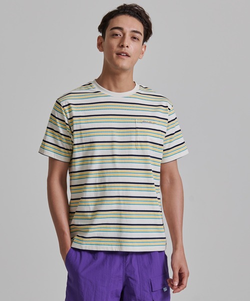 Eddie Bauer(エディーバウアー)の「マルチボーダー 半袖ポケット付 Tシャツ(Tシャツ/カットソー・メンズ・ベージュ/ブラック/ホワイト系/グレイッシュブルー・L/S/M/XXL/XL)」の12枚目の写真