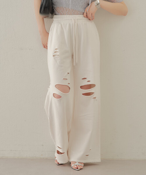 Chico（チコ）の「【セットアップ対応】ピグメントダメージスウェットパンツ（スウェットパンツ・レディース・ホワイト/グレー/ブラック・FREE）」の2枚目の写真