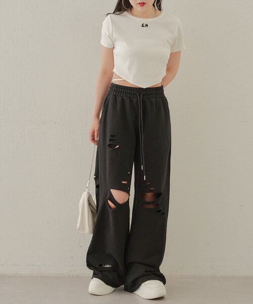 Chico（チコ）の「【セットアップ対応】ピグメントダメージスウェットパンツ（スウェットパンツ・レディース・ホワイト/グレー/ブラック・FREE）」の16枚目の写真