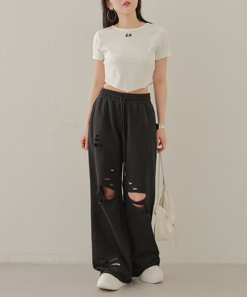 Chico（チコ）の「【セットアップ対応】ピグメントダメージスウェットパンツ（スウェットパンツ・レディース・ホワイト/グレー/ブラック・FREE）」の20枚目の写真