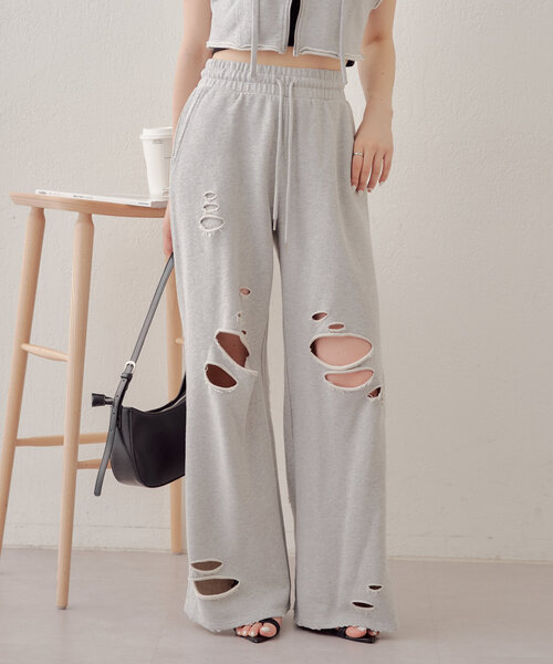 Chico（チコ）の「【セットアップ対応】ピグメントダメージスウェットパンツ（スウェットパンツ・レディース・ホワイト/グレー/ブラック・FREE）」の10枚目の写真