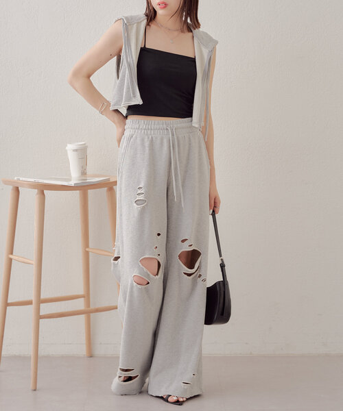 Chico（チコ）の「【セットアップ対応】ピグメントダメージスウェットパンツ（スウェットパンツ・レディース・ホワイト/グレー/ブラック・FREE）」の4枚目の写真